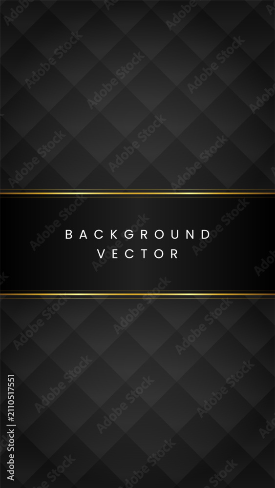 Obraz premium Luxury black portrait background with diamond quilted or checkered pattern and gold ribbon frame for premium social media story and greeting card design
