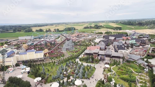 Energylandia Amusement Park Poland

Aerial view of Energylandia amusement park with roller coasters and attractions, Zator, Poland, 20 July 2026.
