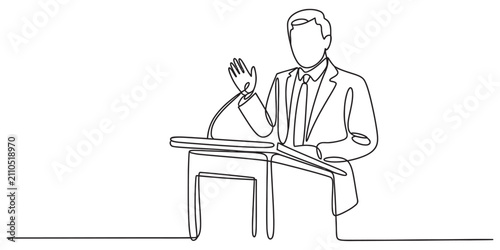 Businessman giving a speech at a podium continuous one line drawing