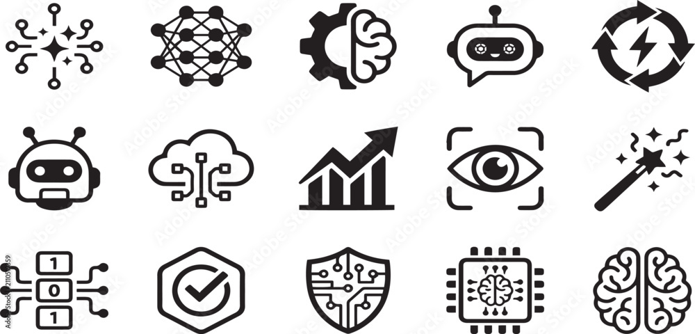 Fototapeta premium AI and Machine Learning Icons Set for Modern Tech Designs