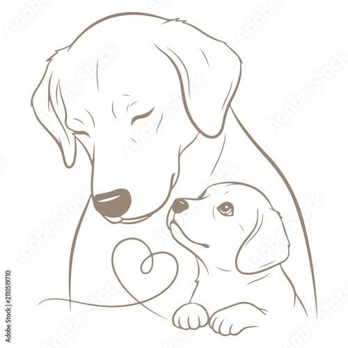 Minimalist dog vector illustration. Clean puppy line art silhouette and cute pet portrait icon, modern animal logo design template isolated on white.