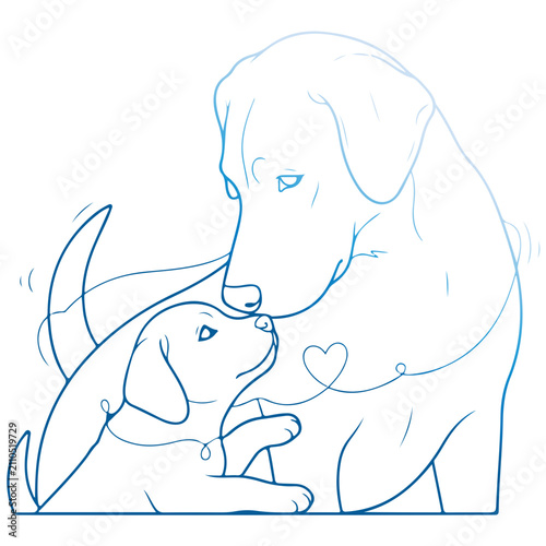 Minimalist dog vector illustration. Clean puppy line art silhouette and cute pet portrait icon, modern animal logo design template isolated on white.