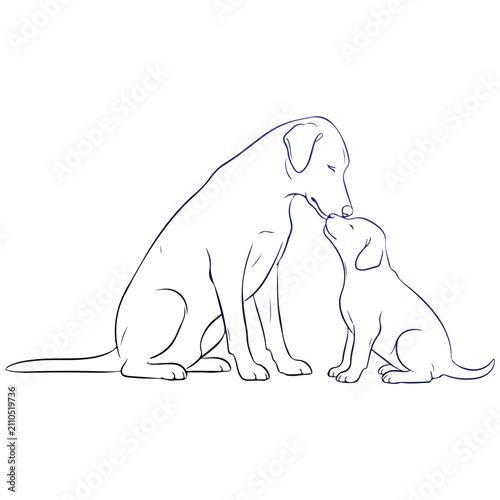 Minimalist dog vector illustration. Clean puppy line art silhouette and cute pet portrait icon, modern animal logo design template isolated on white.