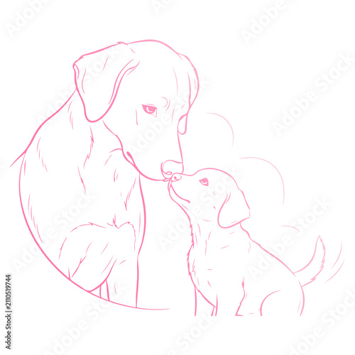 Minimalist dog vector illustration. Clean puppy line art silhouette and cute pet portrait icon, modern animal logo design template isolated on white.