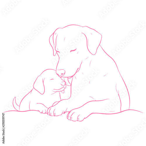 Minimalist dog vector illustration. Clean puppy line art silhouette and cute pet portrait icon, modern animal logo design template isolated on white.