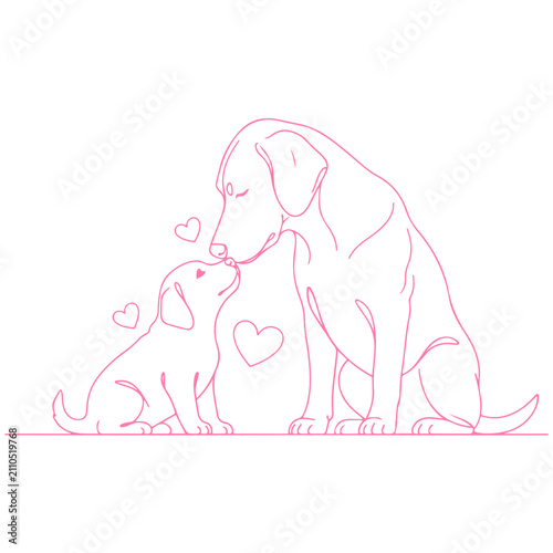 Minimalist dog vector illustration. Clean puppy line art silhouette and cute pet portrait icon, modern animal logo design template isolated on white.