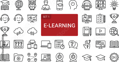 Bild auf Leinwand Online education and distance e-learning platform outline icons mega set for uni