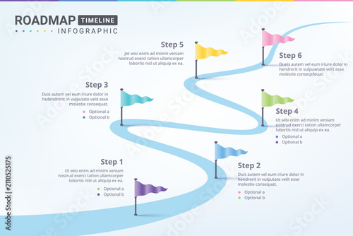 Winding Road infographic with timeline concept. Road way location infographic template with pin pointer. Vector EPS 10