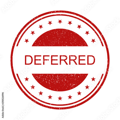 Red round rubber stamp with the word deferred and stars on the edges isolated on transparent background