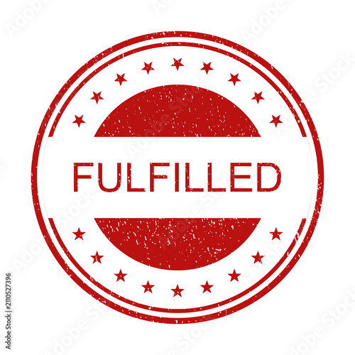 Bild auf Leinwand Red round rubber stamp with the word fulfilled and stars on the border isolated