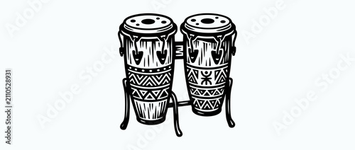 Fotografía Duo Conga Drums on Stand, Ethnic Pattern, Black and White