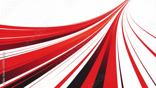 Bold red and black streaks race across a stark white canvas