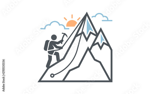 Mountaineer Climbing Mountain Vector Illustration