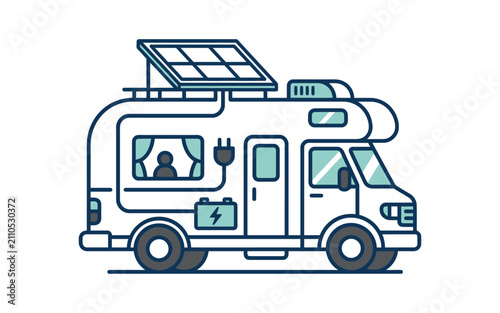 Solar Powered Camper Van Vector Illustration