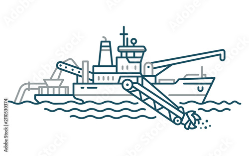 Cutter Suction Dredger Ship Vector Illustration