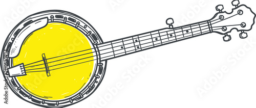 Фотография Hand-drawn Banjo Illustration with Yellow Circle Accent