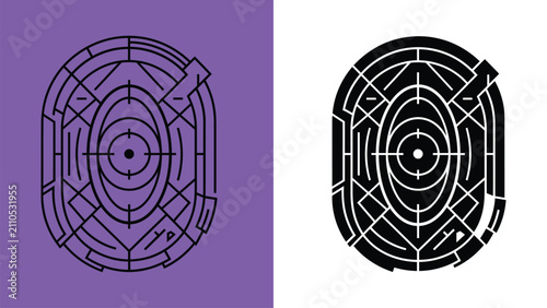Cyberpunk fingerprint biometric scan vector, futuristic digital identity security icons, tech fingerprint identification symbols for data protection