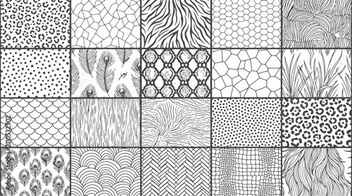 Set of twenty seamless animal print and geometric patterns for textile design and fabric.