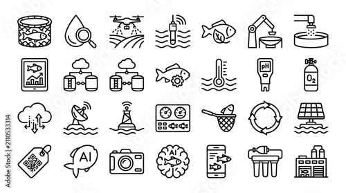 Obraz na płótnie Water treatment and advanced farming line icons set.