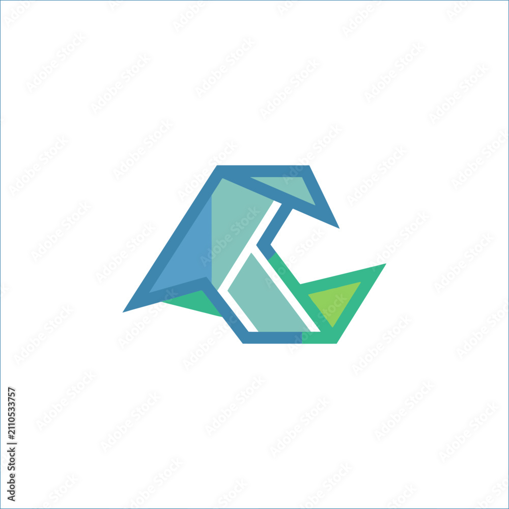 Obraz premium Abstract geometric wave logo in blue and green.