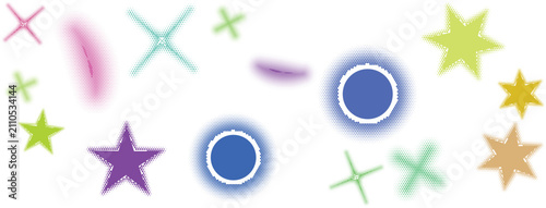 Abstract colorful designs featuring stars circles and crosses with gradient effects