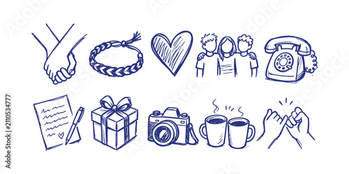 friendship relationship day element collection hand drawn doodle icon set vector illustration