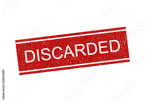 Foto Red rubber stamp with the word discarded in a grunge style rectangle shape isola