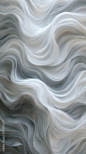 Translucent white waves flowing in a layered monochrome composition with sharp focus for premium cosmetic branding