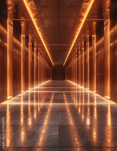 Modern interior design with glowing lights.