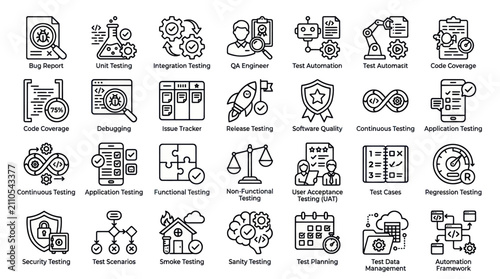 Fotografía Automated testing and unit test development icon set.