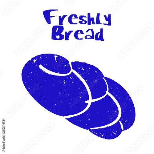 Minimalist hand drawn doodle print design with vintage grunge texture, featuring a blue bread icon. Graphic asset for bakery logo, cafe wall art, menu card, packaging, and sign board.