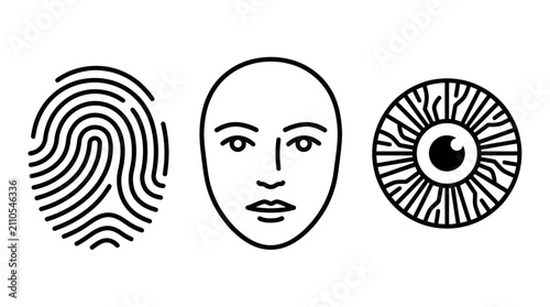 Foto Biometric security face and fingerprint identification icons.
