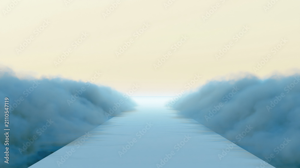 Obraz premium Soft blue gray mist forming two low atmospheric banks over calm horizon