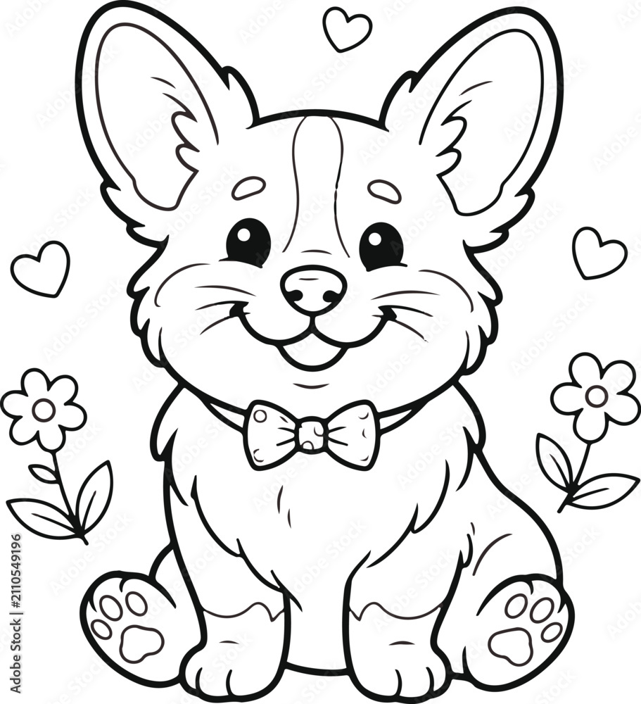 Obraz premium Cute cartoon corgi puppy with bow tie sitting