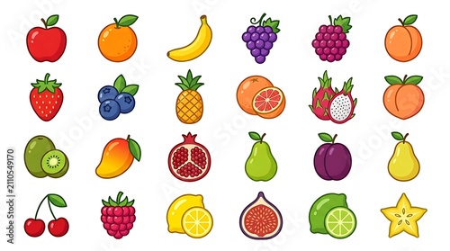 Colorful autumn harvest fruits and vegetables illustration.