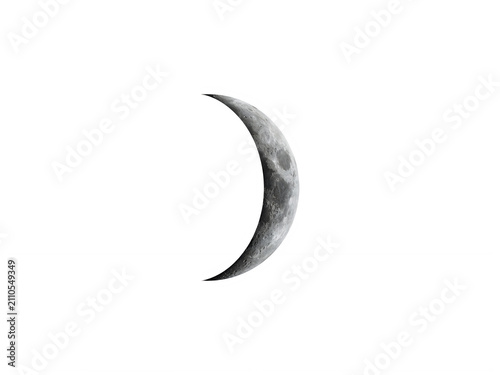 Realistic crescent moon phase capture on transparent background