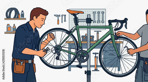 Bike Repair Specialist Inspecting Cycle Components.