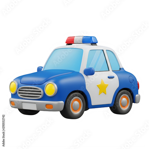 Cute cartoon police car with red lights on