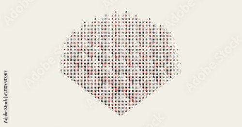 Isometric halftone dot vector illustration featuring red and black geometric diamond structure element
