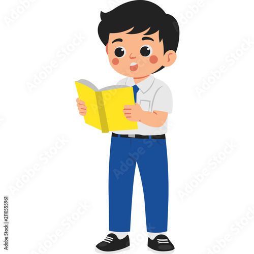 Indonesian Junior High School Students Reading Books Illustration