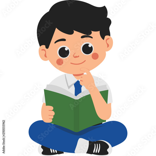 Indonesian Junior High School Students Reading Books Illustration