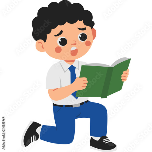 Indonesian Junior High School Students Reading Books Illustration