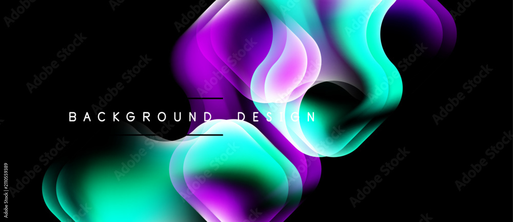 Naklejka premium Abstract fluid shapes, vibrant colors, dark background. Modern design element, flowing forms create dynamic visual impact.