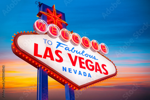 Welcome to Fabulous Las Vegas Sign. Logo Removed. The beautiful Sunset sky in the background. Las Vegas, Nevada, USA 05/05/2026