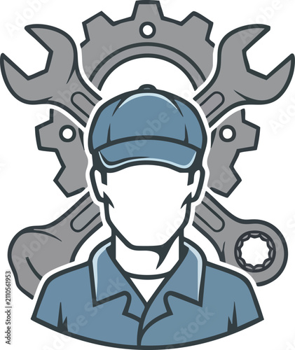 Technician Worker with Tools and Gear Illustration.