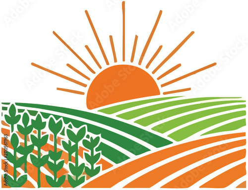 Vibrant Sunrise Over Rolling Agricultural Fields and Crops.