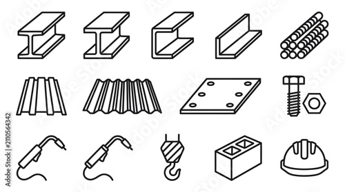 Tableau sur toile Industrial construction and metalwork hardware icons.
