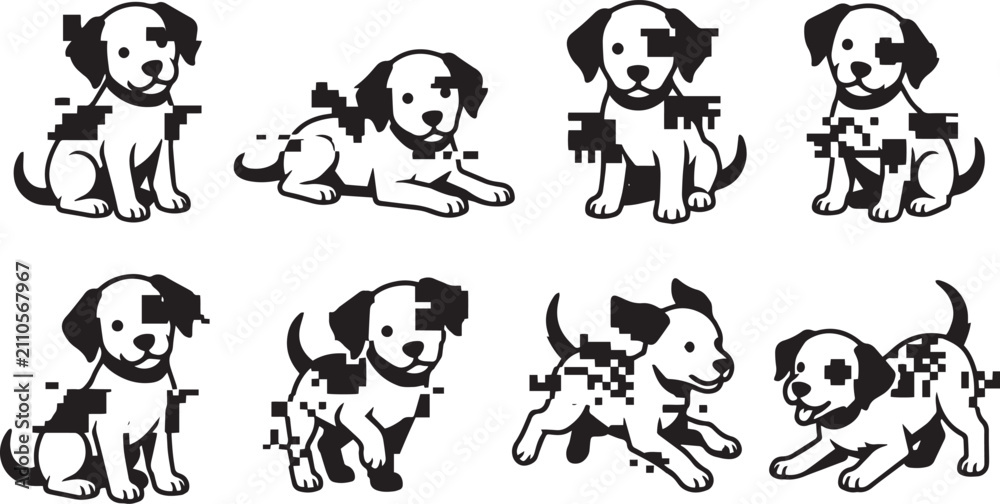 Obraz premium A set of puppies and dogs. Hand drawn vector illustration