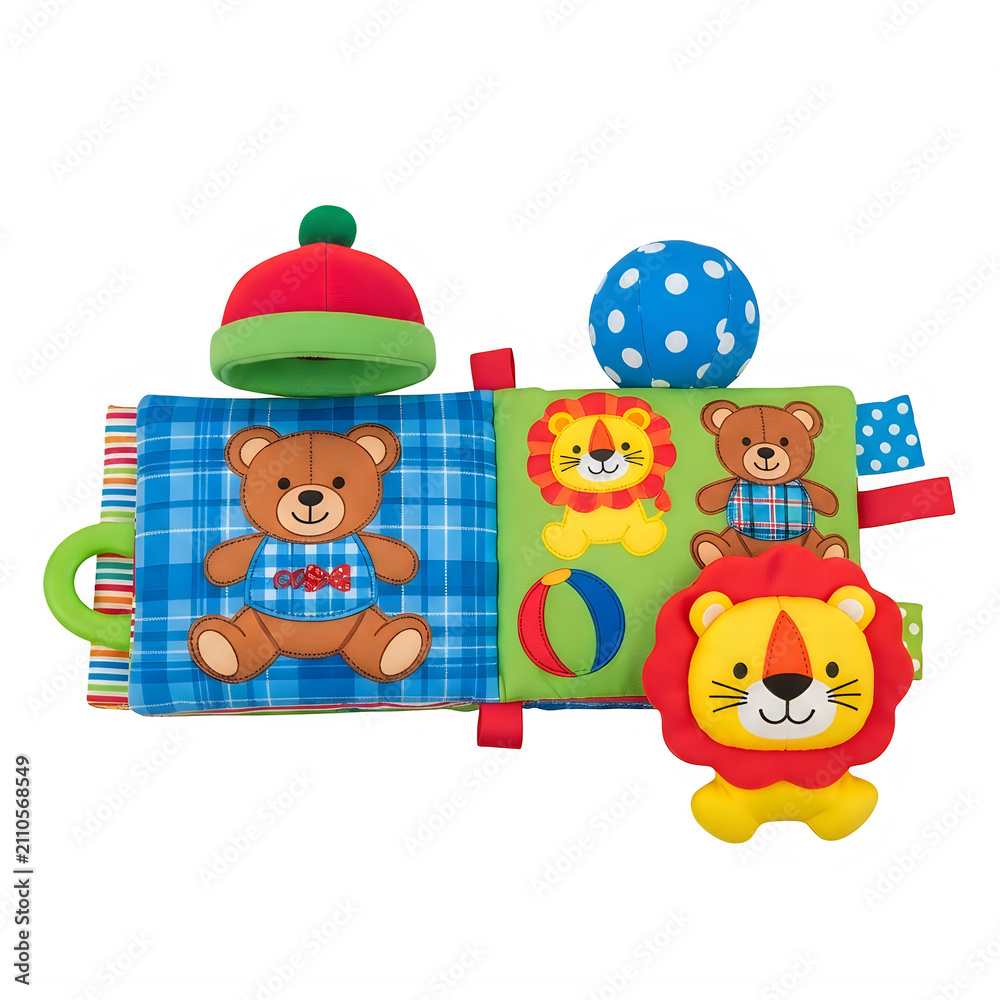 Naklejka premium Colorful toy blocks with lion and geometric shapes