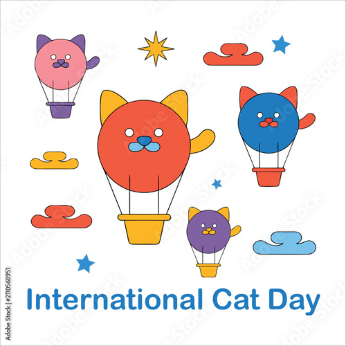 Cats in hot air balloons colorful vector illustration for celebration